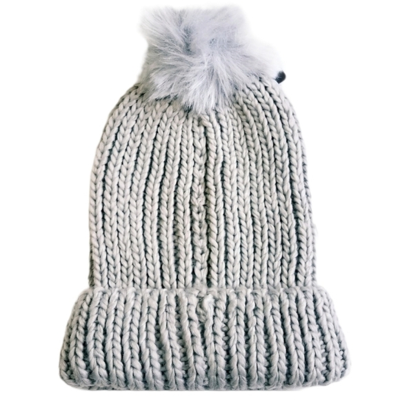 David and Young Grey Pom Knit Beanie Hat - Picture 3 of 3